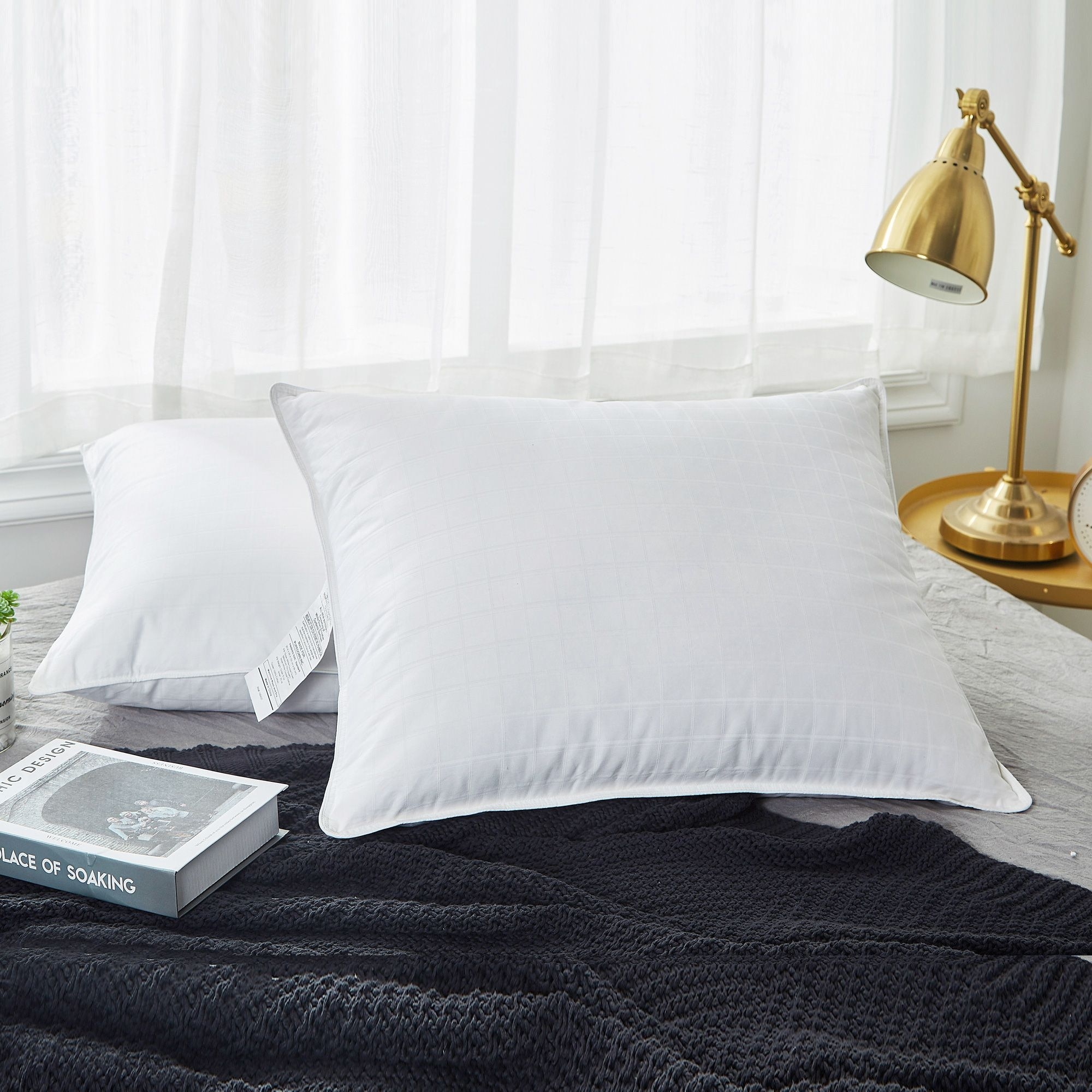Hotel white feather pillow twin pack top