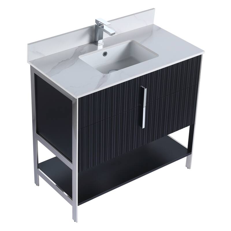 Fine Fixtures Serenity Modern Bathroom Vanity with White Carrara Stone Top