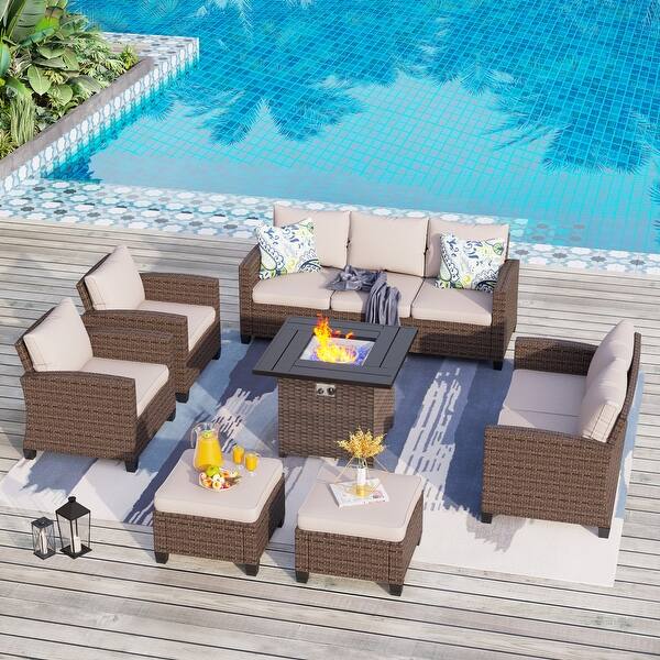 9Seat Patio Furniture Wicker Rattan Outdoor Highback Sectional Sofa