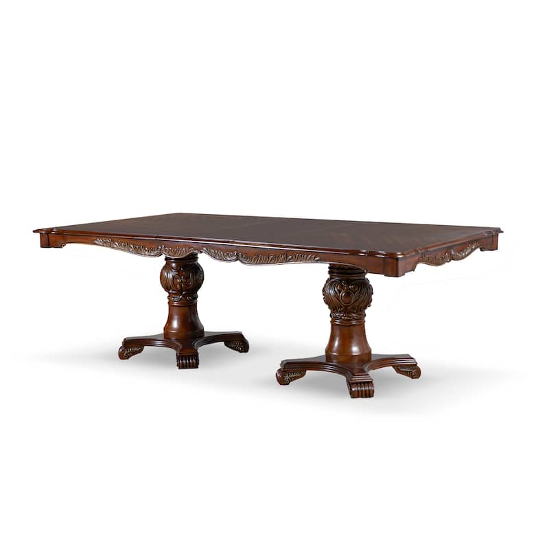 Furniture of America Eugene Traditional Double Pedestal Solid Wood Expandable Dining Table