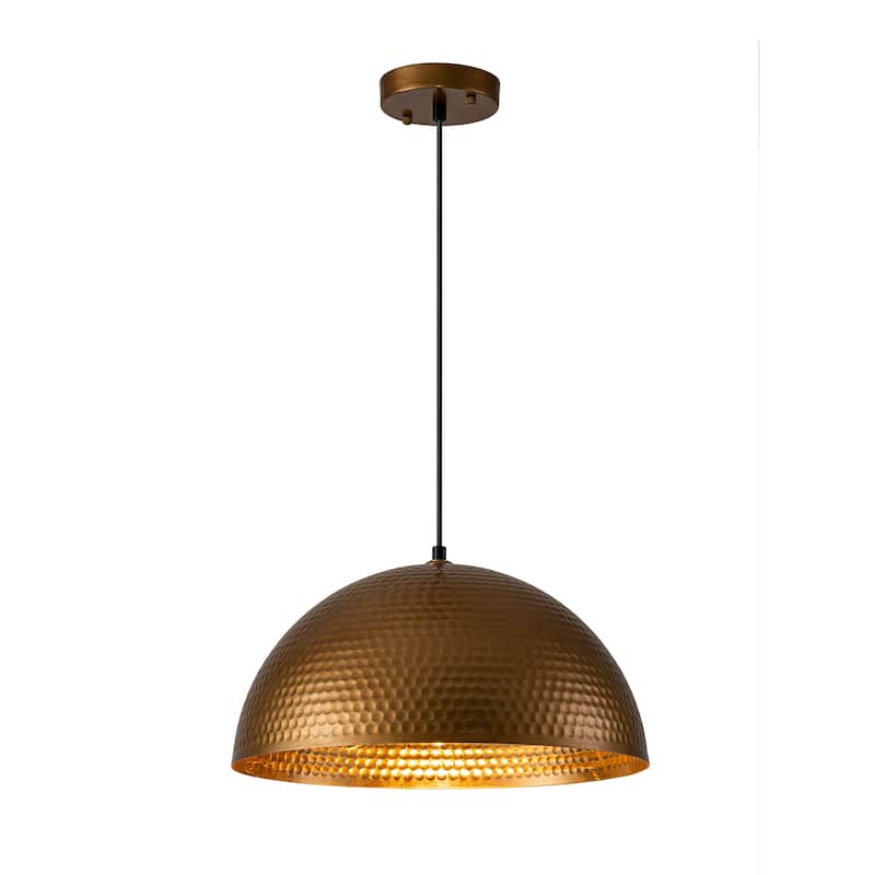 1-Light Industrial Farmhouse Oversized Pendant Gold Leaf Hammered Semi-Sphere Dome Pendant Light for Kitchen Island