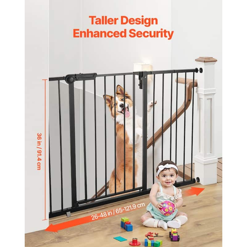 Adjustable 36-Inch Baby Gate with Auto-Close and One-Handed Operation for Stairs Hallways or Kitchens - 26-48”W x 36”H