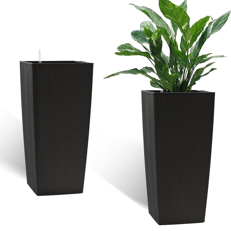 Self-Watering Rattan Enhanced Outdoor Planter with Dual-Basin Design