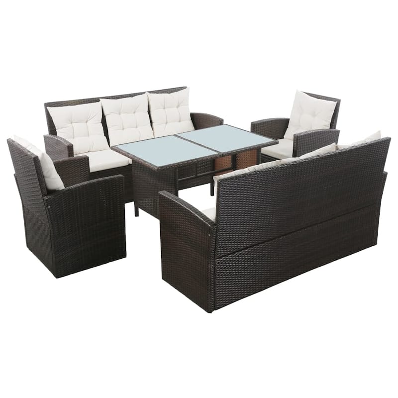 vidaXL Patio Furniture Set Conversation Set Sectional Sofa with Table Rattan - 47.2" x 27.6" x 26" - Brown