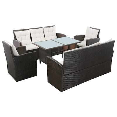 vidaXL Patio Furniture Set Conversation Set Sectional Sofa with Table Rattan - 47.2" x 27.6" x 26"