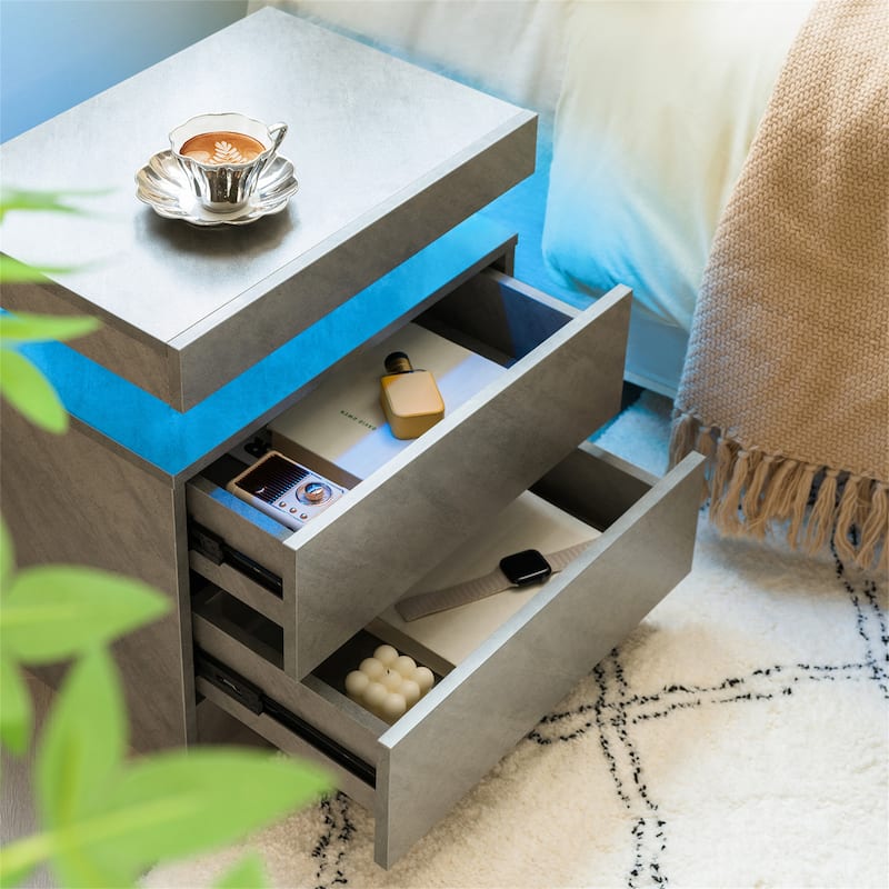 Modern 2-Drawer LED Nightstand with Built-in Lighting