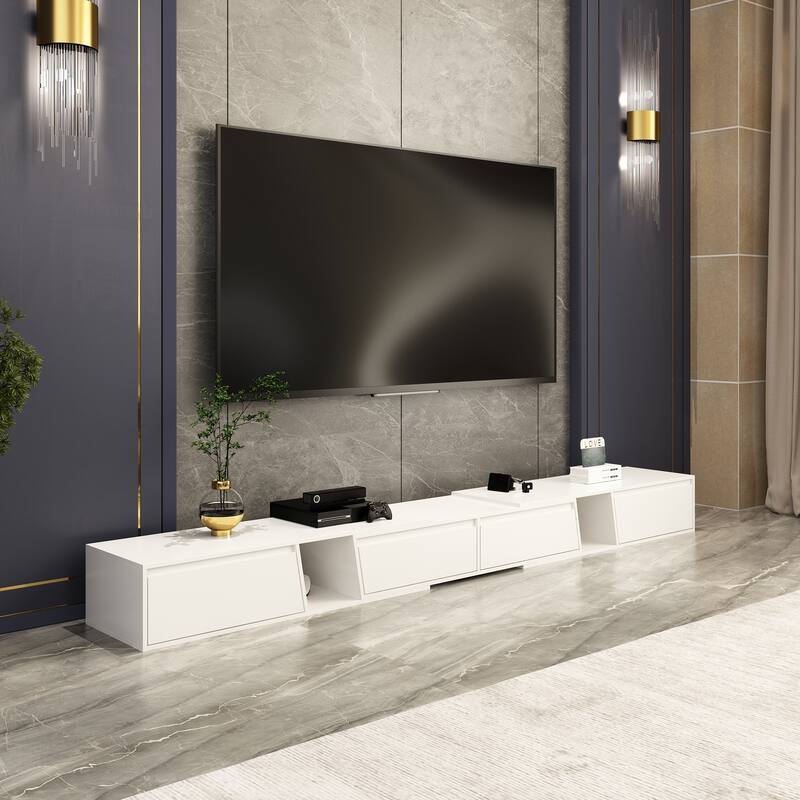 Extendable Entertainment Center Spacious Storage TV Stand Black/White