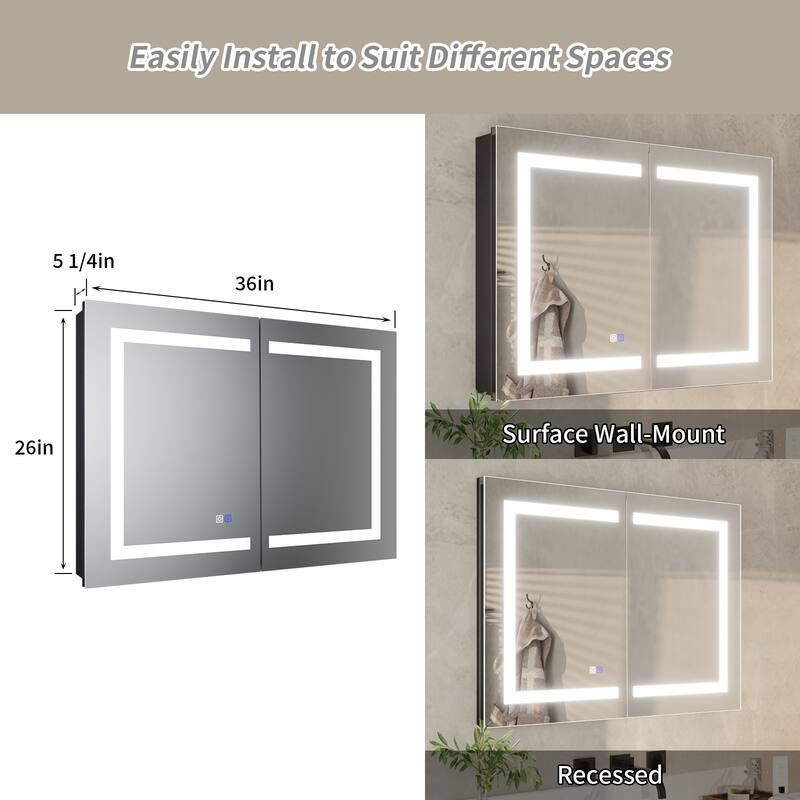 ExBrite 20" x 26" LED Bathroom Medicine Cabinet with Mirrors, Defog