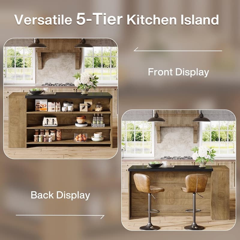 55 Inches Farmhouse Kitchen Island with Storage for Kitchen, Dining Room