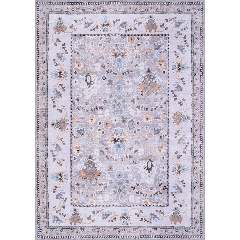 Machine Washable Indoor Rug Floral Pattern Stain Free for Indoor Living Room Bedroom Office Area Rug - 5 X 7 - Gray White