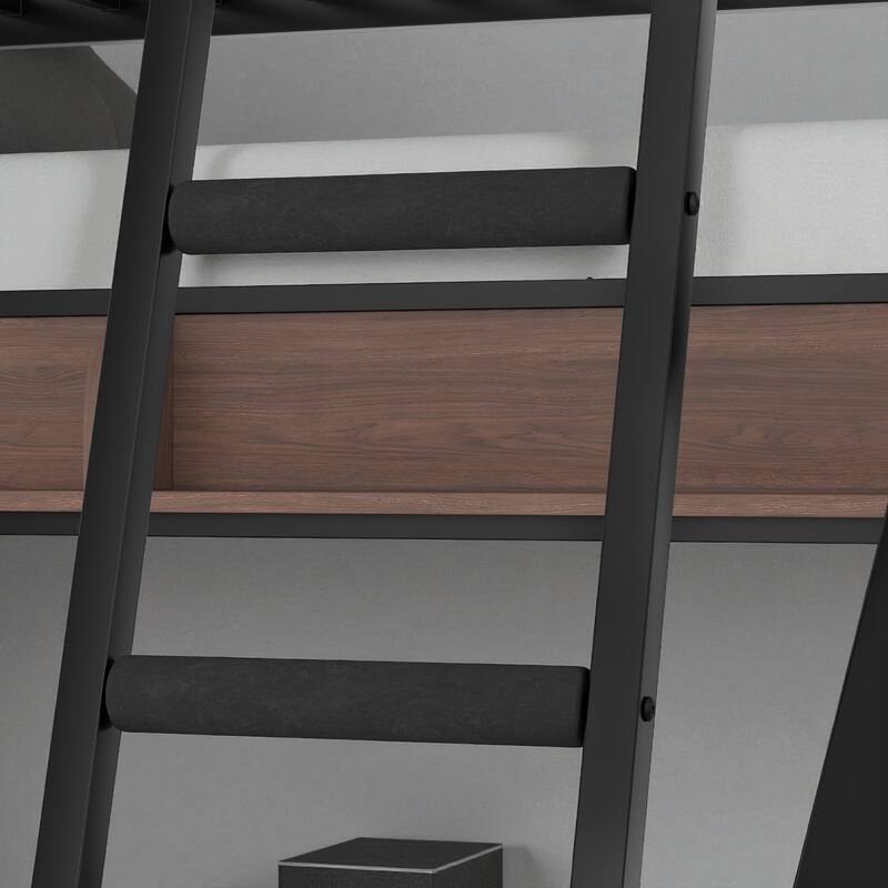 Twin over Full / Twin XL over Queen Metal Bunk Bed with Storage Shelves & LED Lights, Sturdy Noise-Free Space-Saving Design