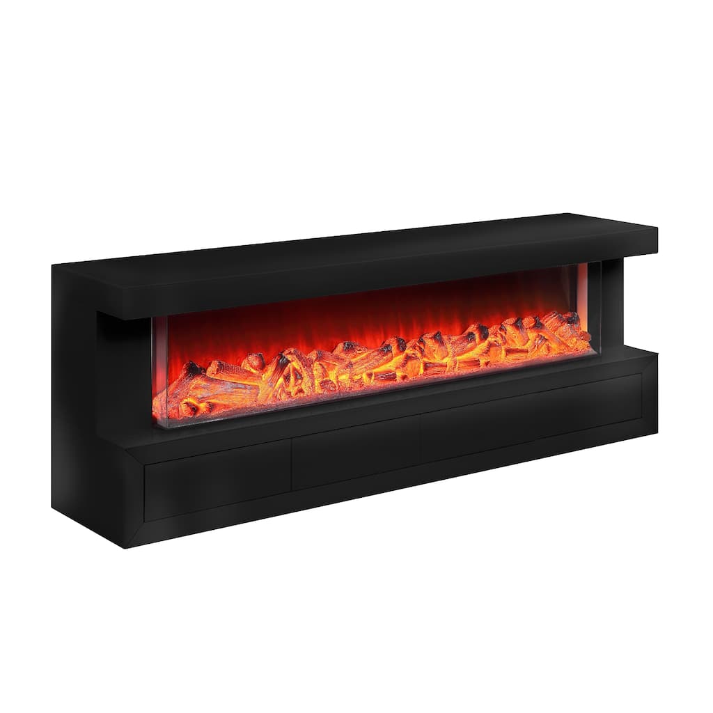 Dori TV Stand Cabinet w Electric Fireplace, Speaker, 71 Inch Black