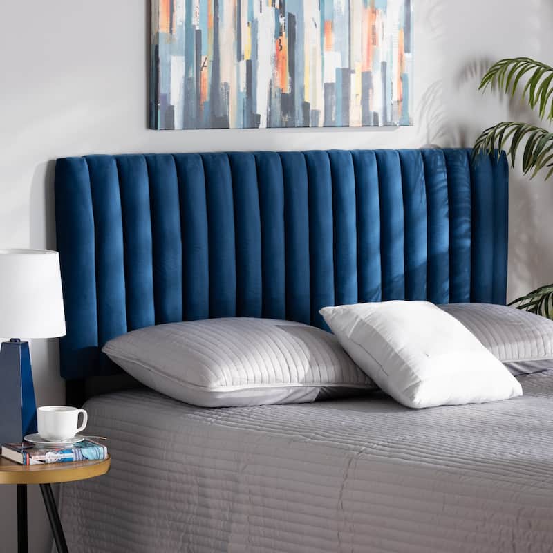 Emile Contemporary Channel-tufed Upholstered Queen Headboard-Navy Blue