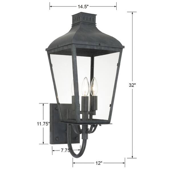 Dumont Outdoor 3 Light Graphite Wall Mount - 9.25'' W x 23.5'' H x 12'' D