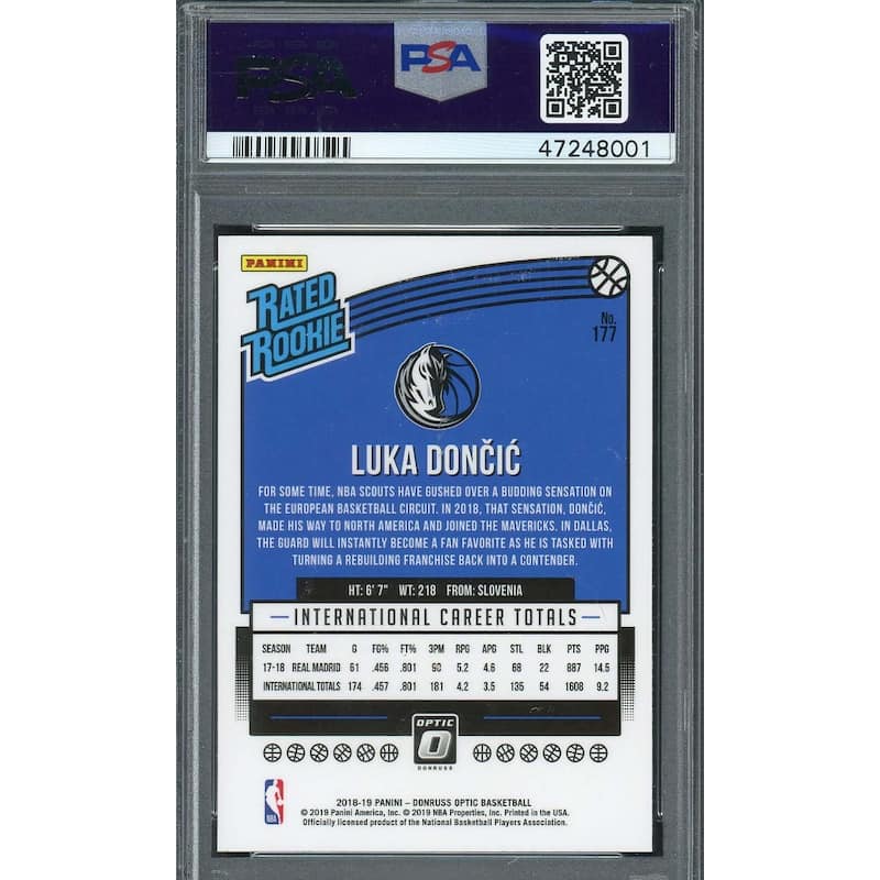 Luka Doncic 2018 Panini Donruss Optic Basketball Rookie Card #177 Graded PSA 9 - 8'6" x 11'6"