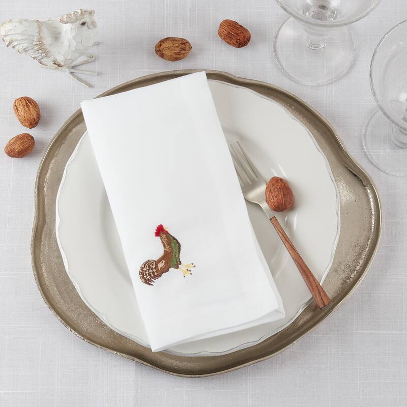 Embroidered Table Napkins With Rooster Design (Set of 4) - 20"x20"