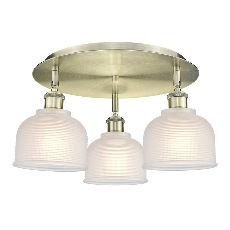 Innovations Lighting Dayton - 3 Light 17" Flush Mount - Antique Brass/White