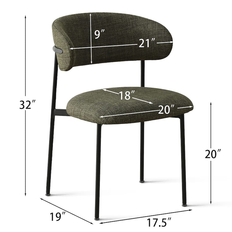 Modern Upholstered Dining Chairs with Curved Open Back and Black Metal Legs (Set of 4)