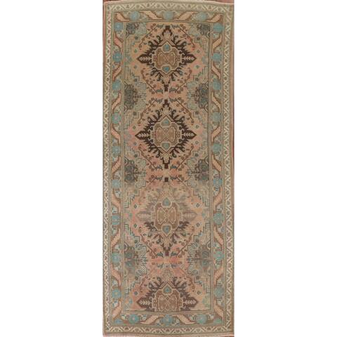 Vintage Geometric Meshkin Persian Runner Rug Hand-knotted Wool Carpet - 4'5" x 12'11"