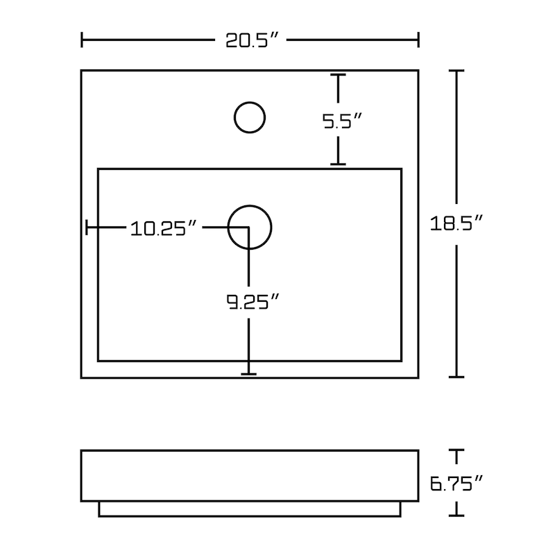 20.5in. W SemiRecessed White Vessel Set For 1 Hole Center Faucet