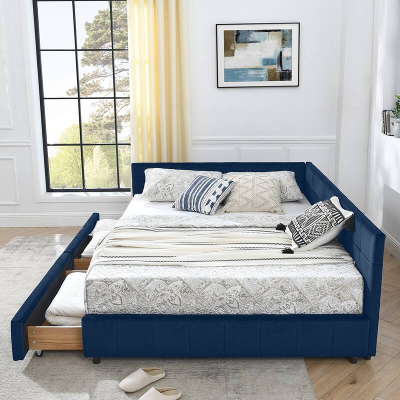 Bedroom Storage Upholstered Tufted DayBed With 2-Drawers