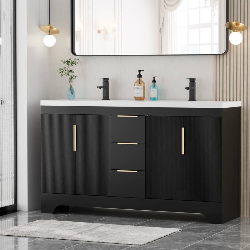 Vertical Stripes Bathroom Vanity Set with Sink Top & Faucet