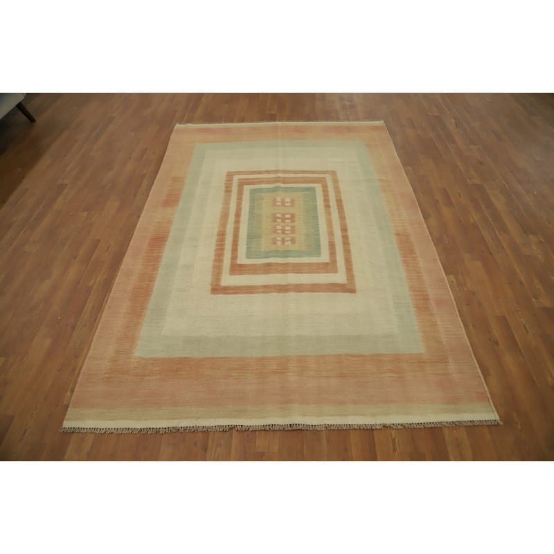 Hand Woven Oriental 100% Wool Carpet Southwestern Modern Multi-Colored Kilim Area Rug - 7' 10'' X 5' 4''