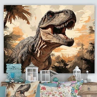 Designart "Vintage Jurassic Trex Portrait I" Dinosaur Wall Décor Black ...