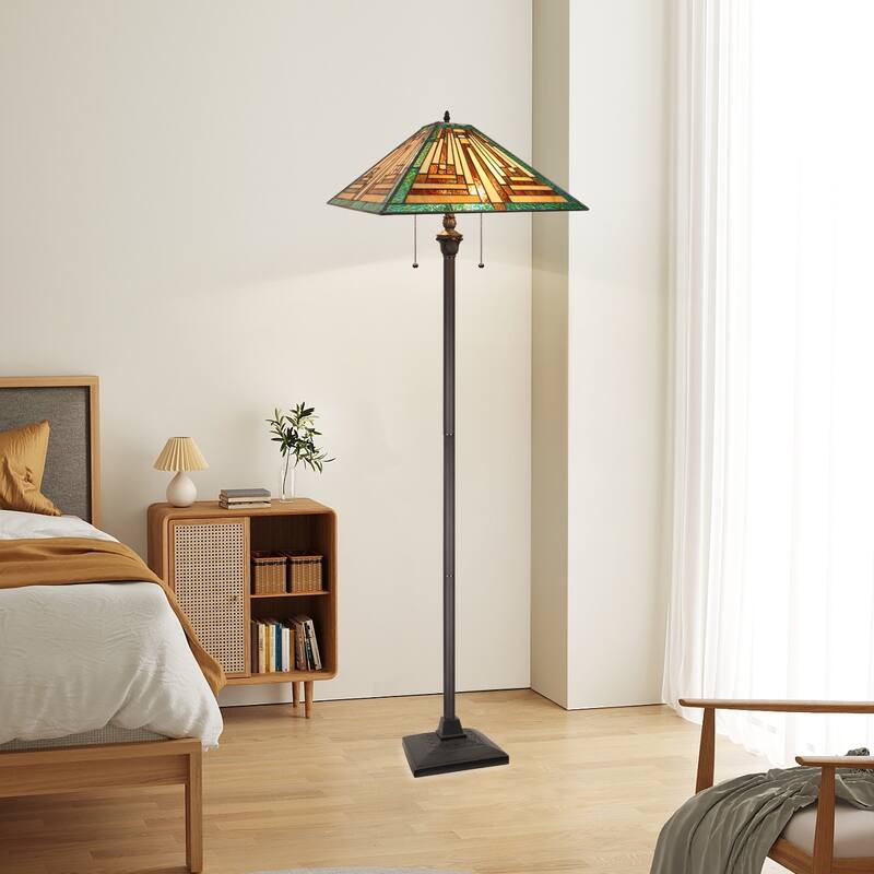 Tiffany-Style 2-Light Mission Floor Lamp 16" Shade - 18"