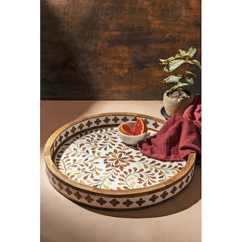 GAURI KOHLI Jodhpur Wood Inlay Decorative Tray, 18" - 18 x 18 x 3 inches