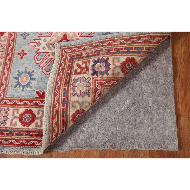 Light Blue Geometric Kazak Runner Rug Hand-Knotted Wool Carpet - 2'8" x 6'6"