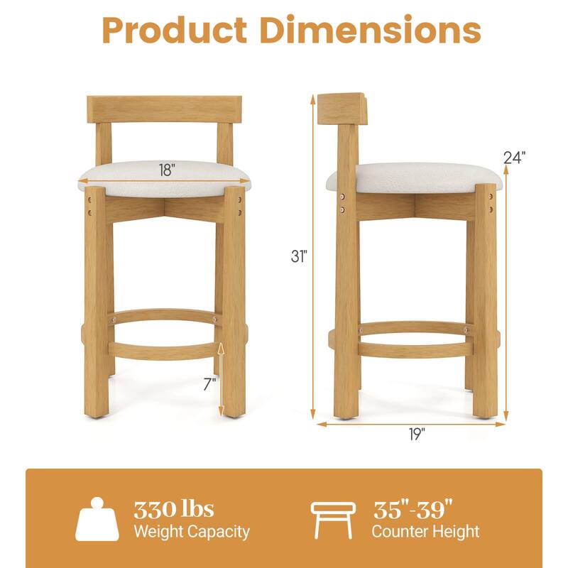 Costway 24” Counter Height Bar Stools Set of 2/4 with Backrests and