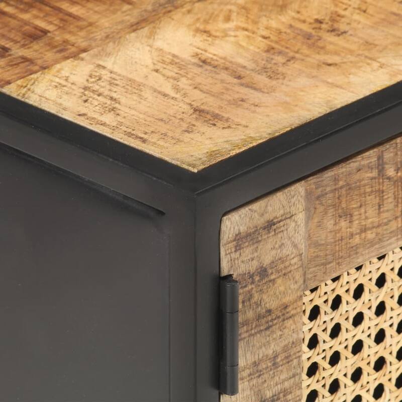 vidaXL TV Stand 35.4"x11.8"x15.7" Rough Mango Wood and Natural Cane - 35.4" x 11.8" x 15.7"
