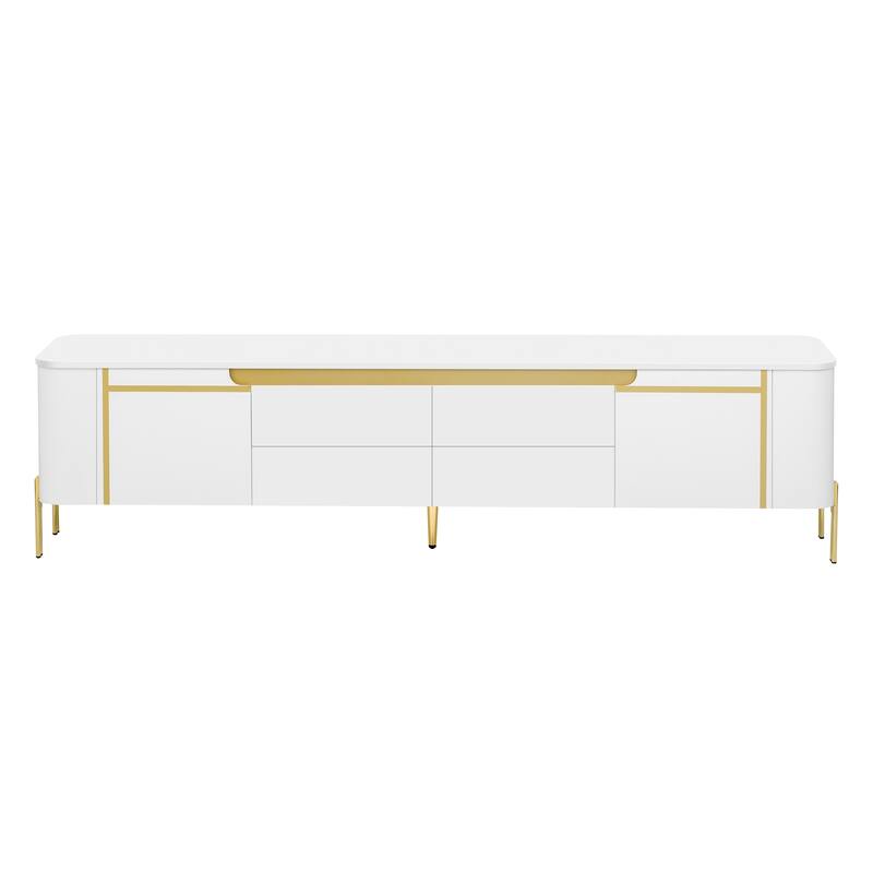 ​Modern Light Luxury TV Stand with 4 Drawers, 2 Storage Cabinets and 4 Metal Legs for Living Room and Home Theater