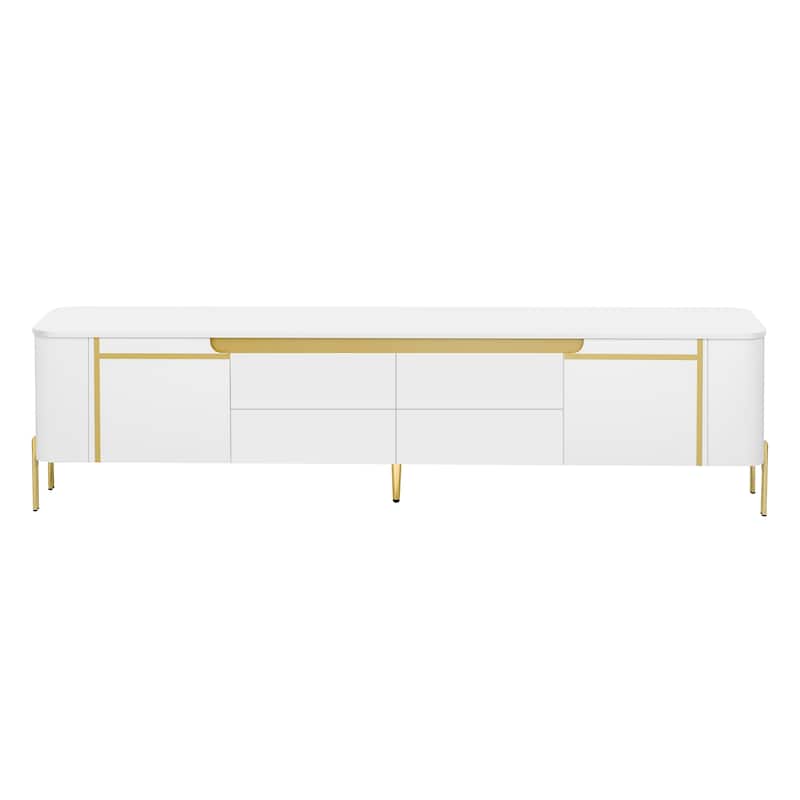 Modern Media Storage Console TV Stand with 4 Drawers & Metal Legs