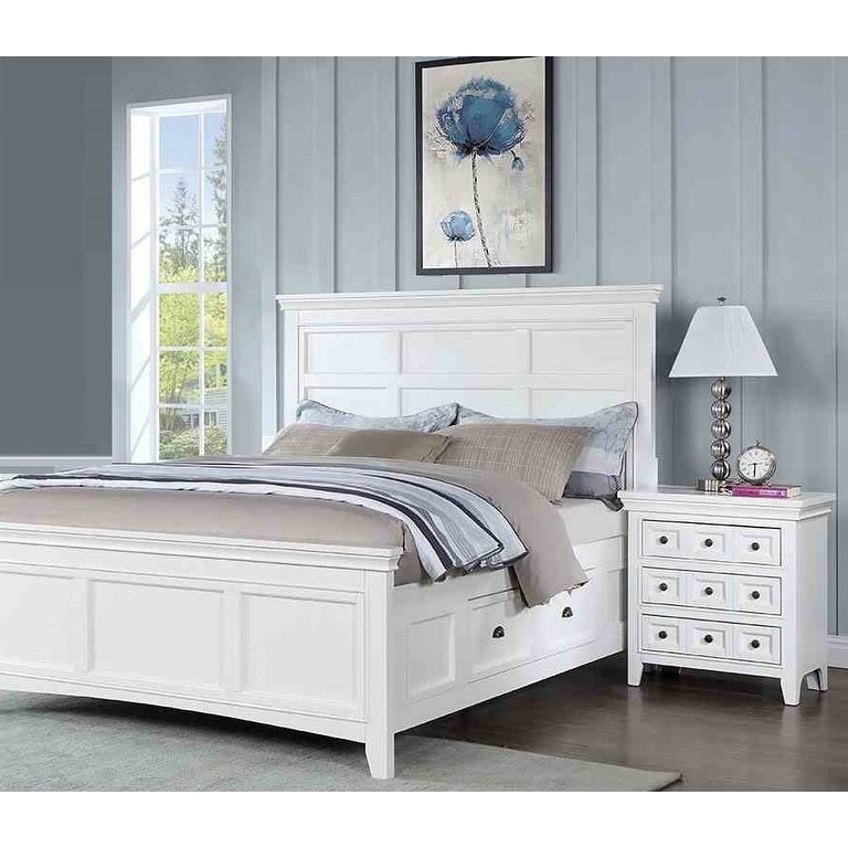 White Transitional Solid Wood Bedroom Furniture Set with USB Nightstand