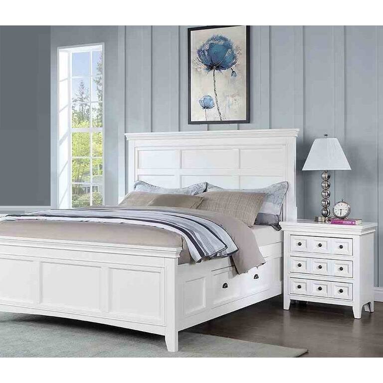 White Transitional Solid Wood Bedroom Furniture Set with USB Nightstand - Eastern King - 5 Piece