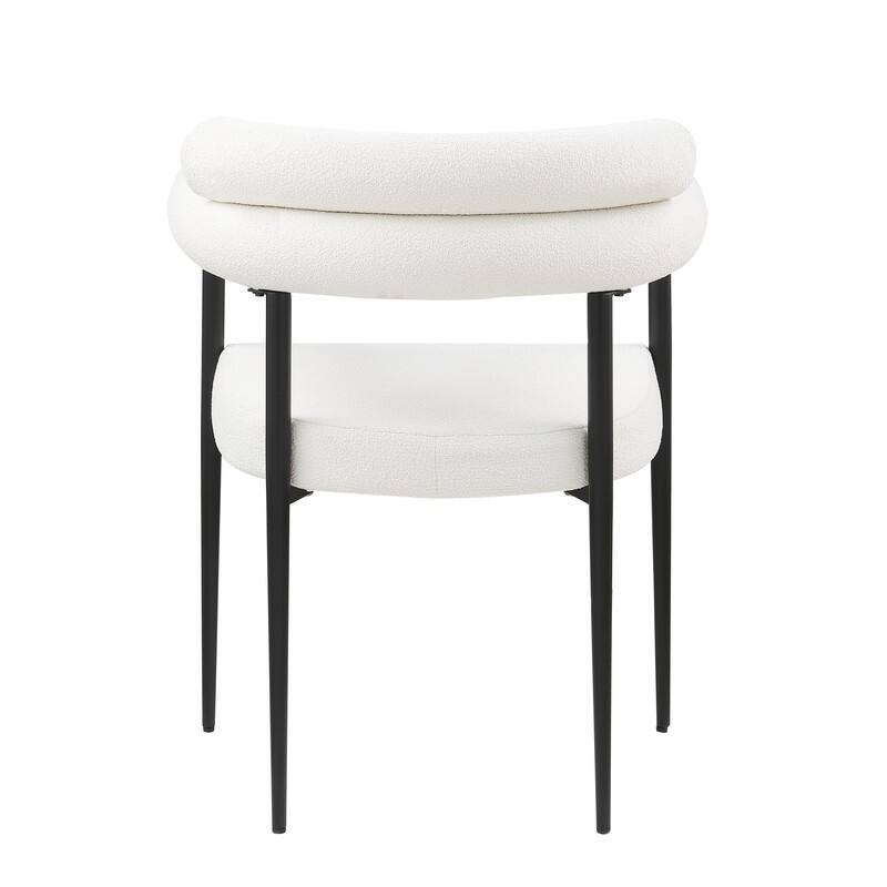 Mid-Century Modern Upholstered Dining Chairs with Metal Legs Set of 2 - White