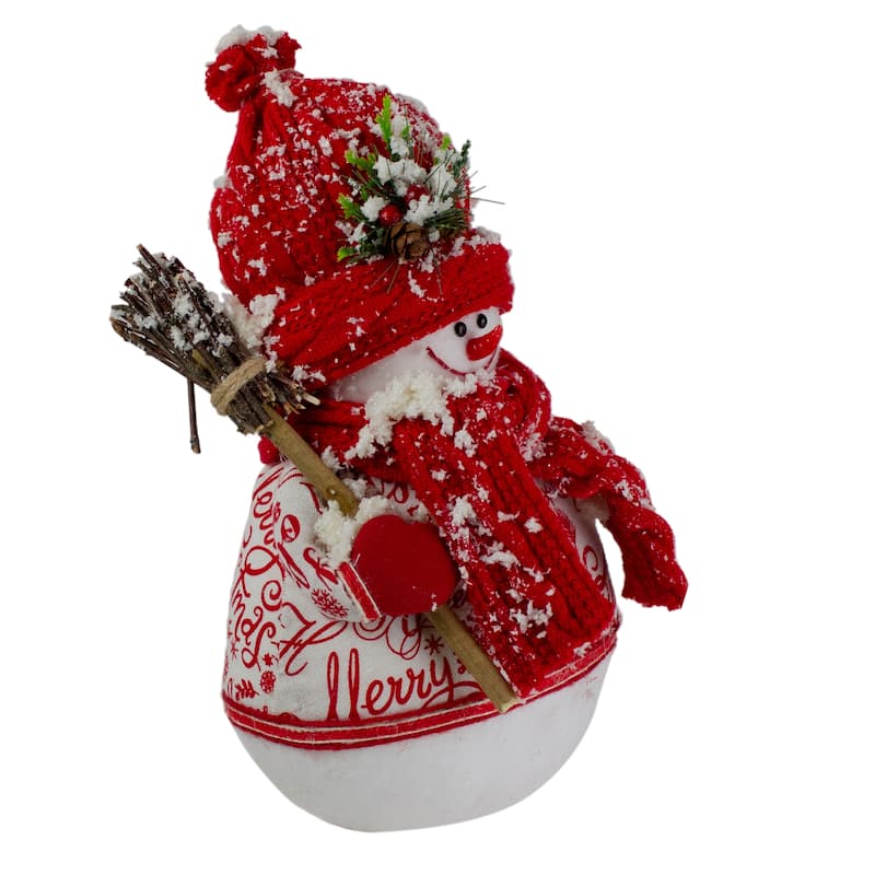 12.25" Red and White Standing Snowman Table Top Christmas Figure with Broom