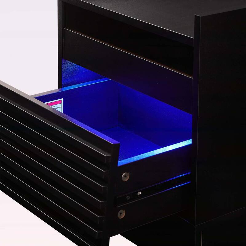 Modern Nightstand with Charging Station and LED Lights