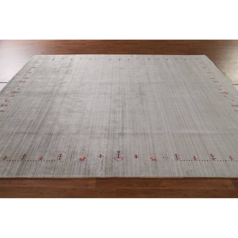 Gabbeh Indian Area Rug Handmade Beige Wool Carpet - 7'7"x 9'8"