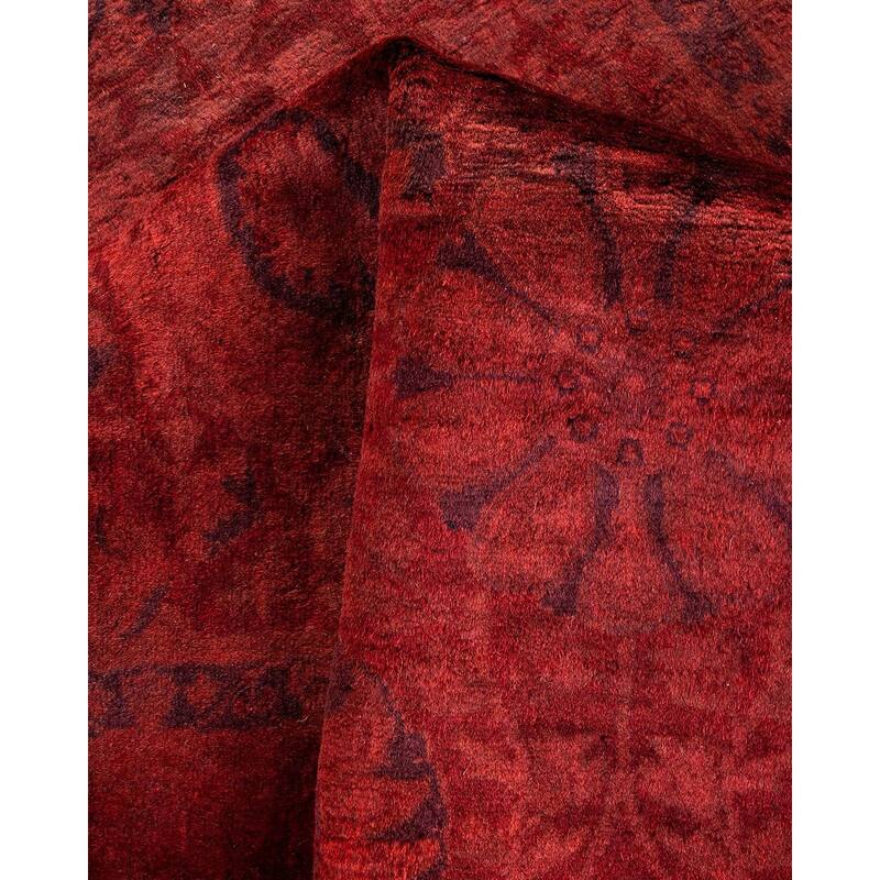 Overton Hand Knotted Wool Vintage Inspired Modern Contemporary Overdyed Red Runner Rug - 3' 2" x 8' 7"