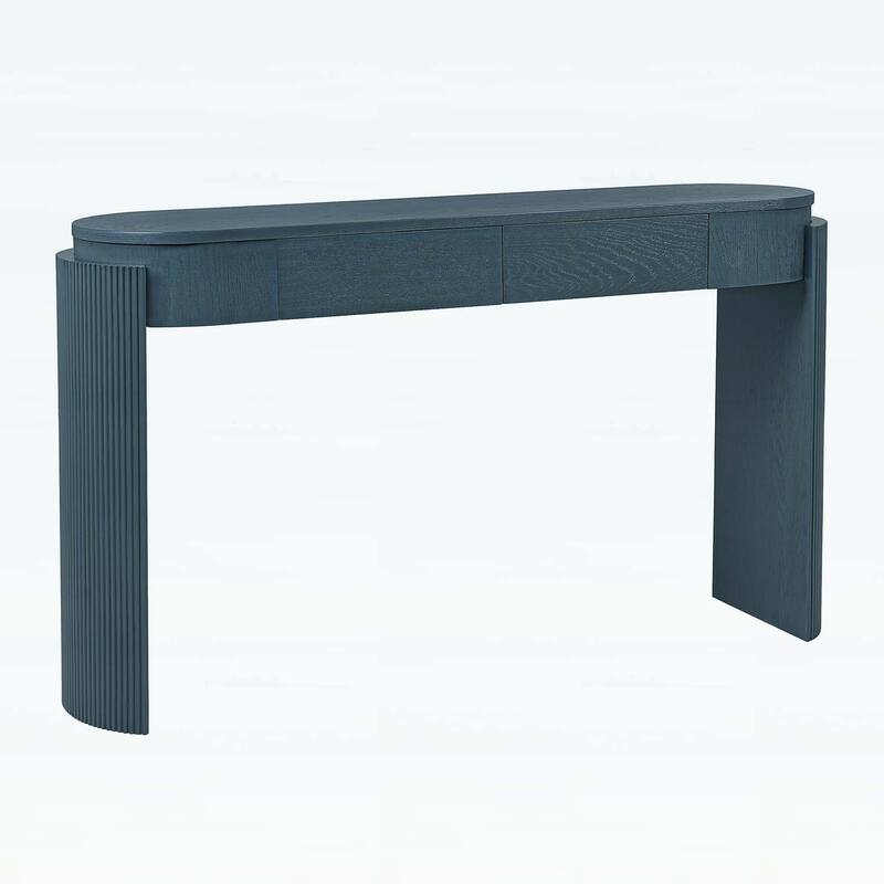 Console Table with Fluted Legs,Oval Top and 2 Drawers for Modern and Elegant Living Spaces