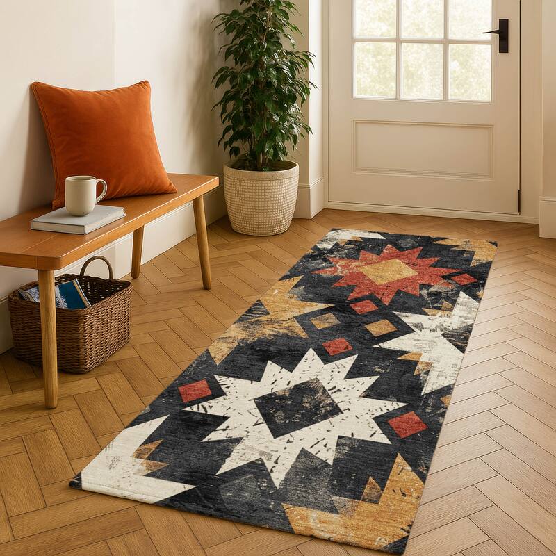 Premium Washable Super Soft Global Imprints Mayfield Rug - Black - 2'3" x 7'6"
