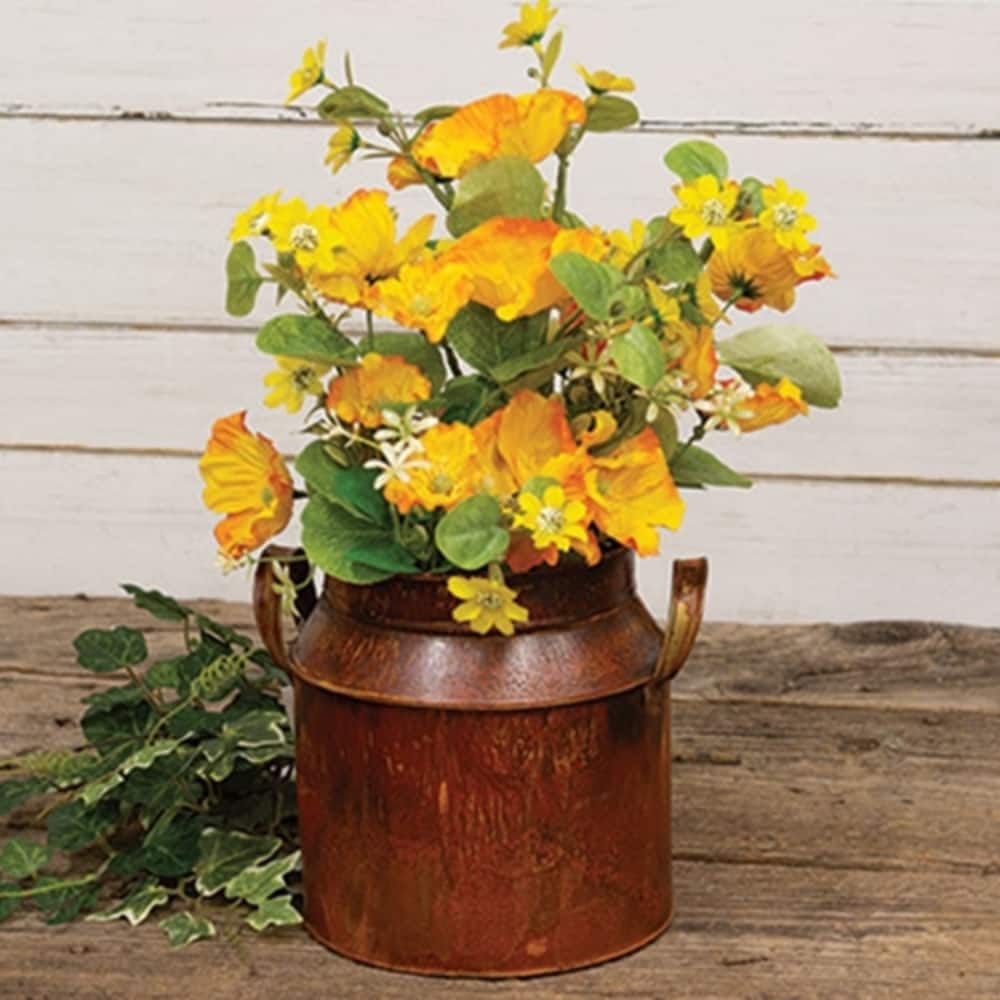 Decorative Rusty Metal Milk Can Rustic Flower Vase for Farmhouse Kitchen or Entryway Accent