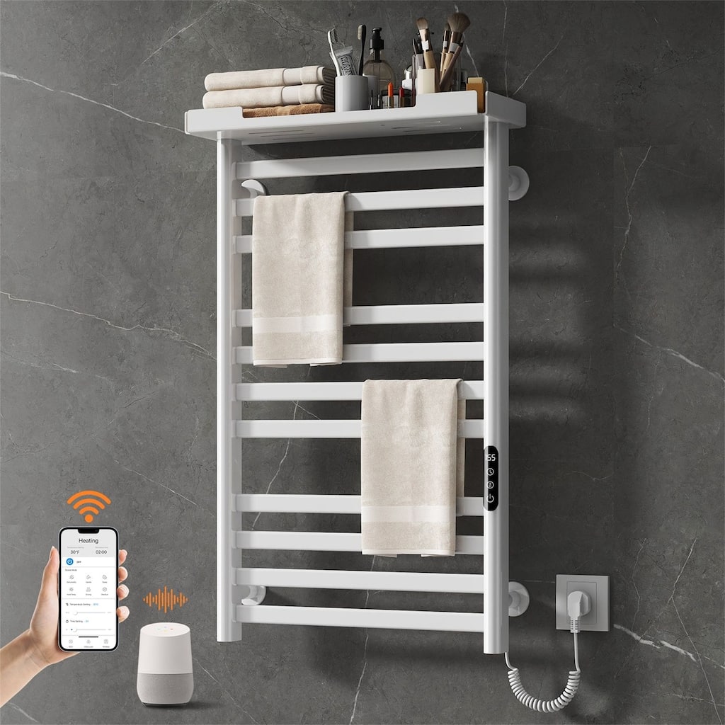 Heated Towel Rack with Shelf and Wi-Fi App Control