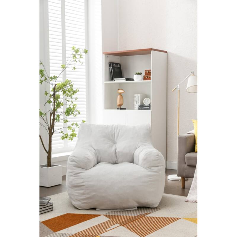 Ivory Soft Velvet Bean Bag Chair with Memory Foam Filling