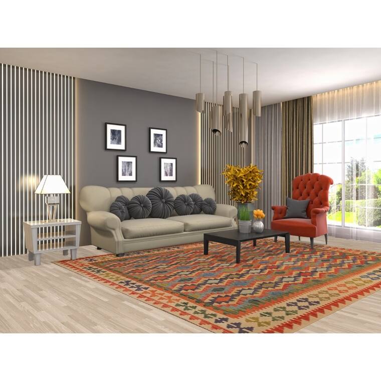 Kilim Oriental Area Rug Living Room Flatweave Wool Carpet - 8'2" x 9'8"