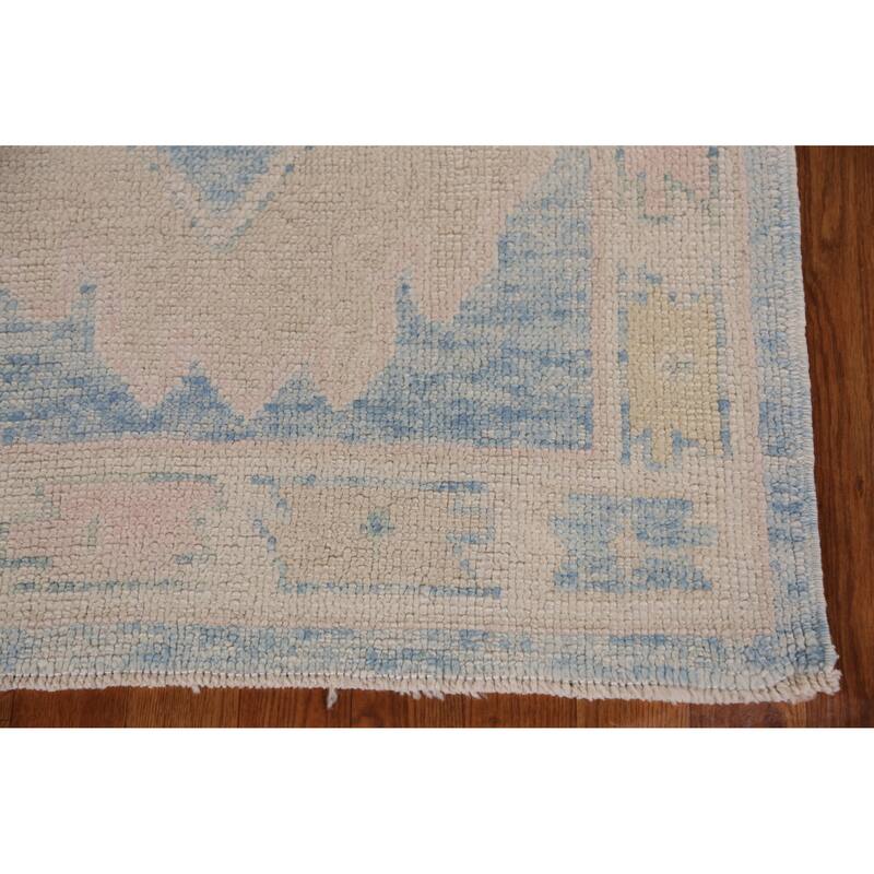 Hand Knotted Oriental 100% Wool Carpet Transitional Geometric Navy Blue & Blues Oushak Runner Rug - 16' 3'' X 3' 4''