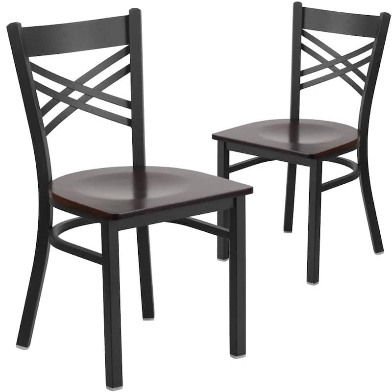Steel X-back Restaurant Chair (Set of 2) - 16.5"W x 17"D x 32.25"H - walnut wood seat/black metal frame